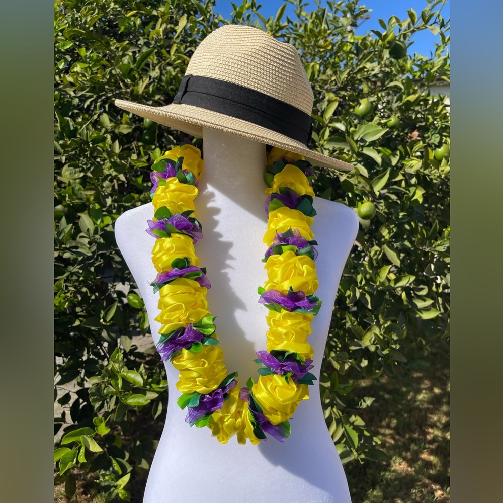 Handmade Leis- Yellow and Purple Magnolia Flowers. 42 inch